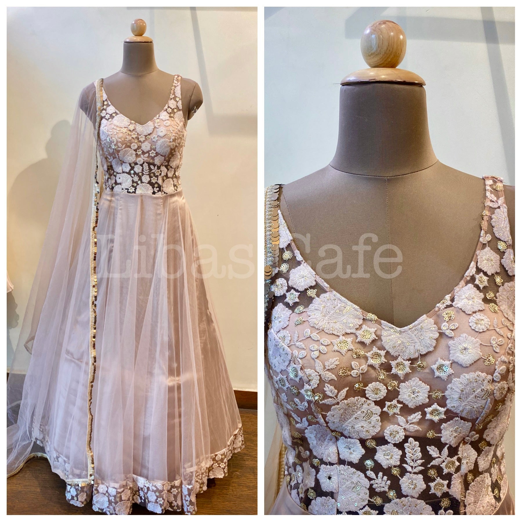 Beige Flower Emrboidery Anarkali